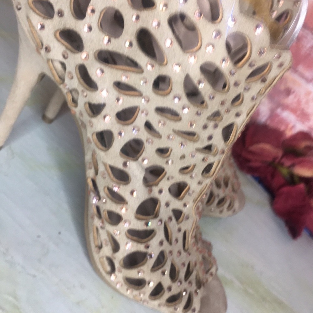 Zigi Soho Duran Caged Tan Heels with Rhinestone Embellishments - Picture 2 of 14
